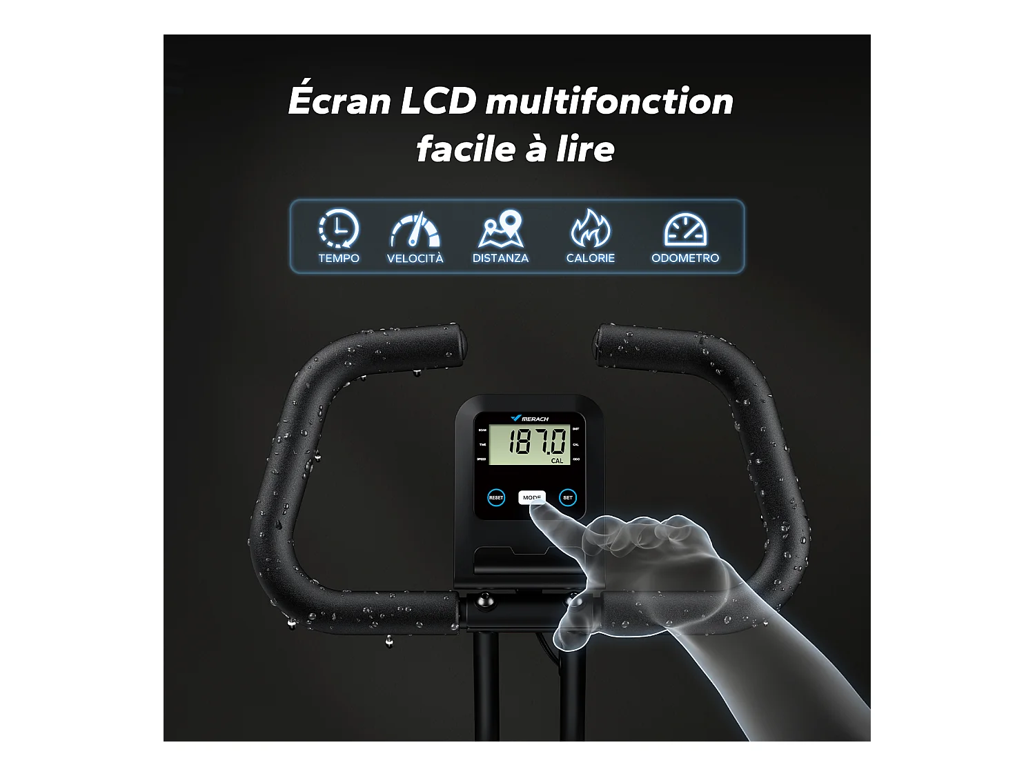 Vélo d'appartement magnétique pliable, MERACH, 16 niveaux, Écran LCD, Support tablette, Design Compact, Hauteur Réglable