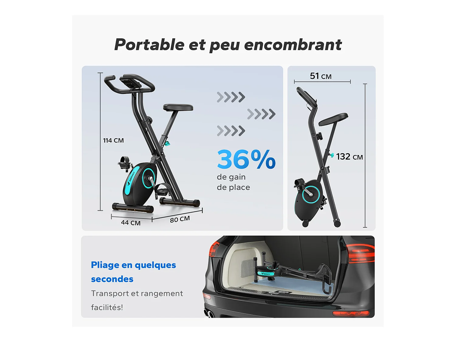 Vélo d'appartement magnétique pliable, MERACH, 16 niveaux, Écran LCD, Support tablette, Design Compact, Hauteur Réglable