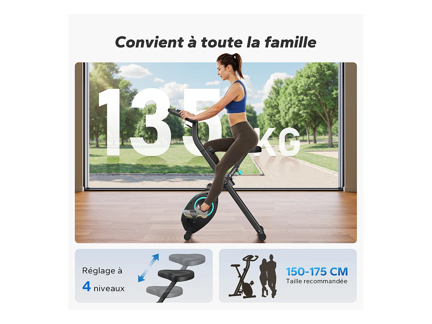 Vélo d'appartement magnétique pliable, MERACH, 16 niveaux, Écran LCD, Support tablette, Design Compact, Hauteur Réglable