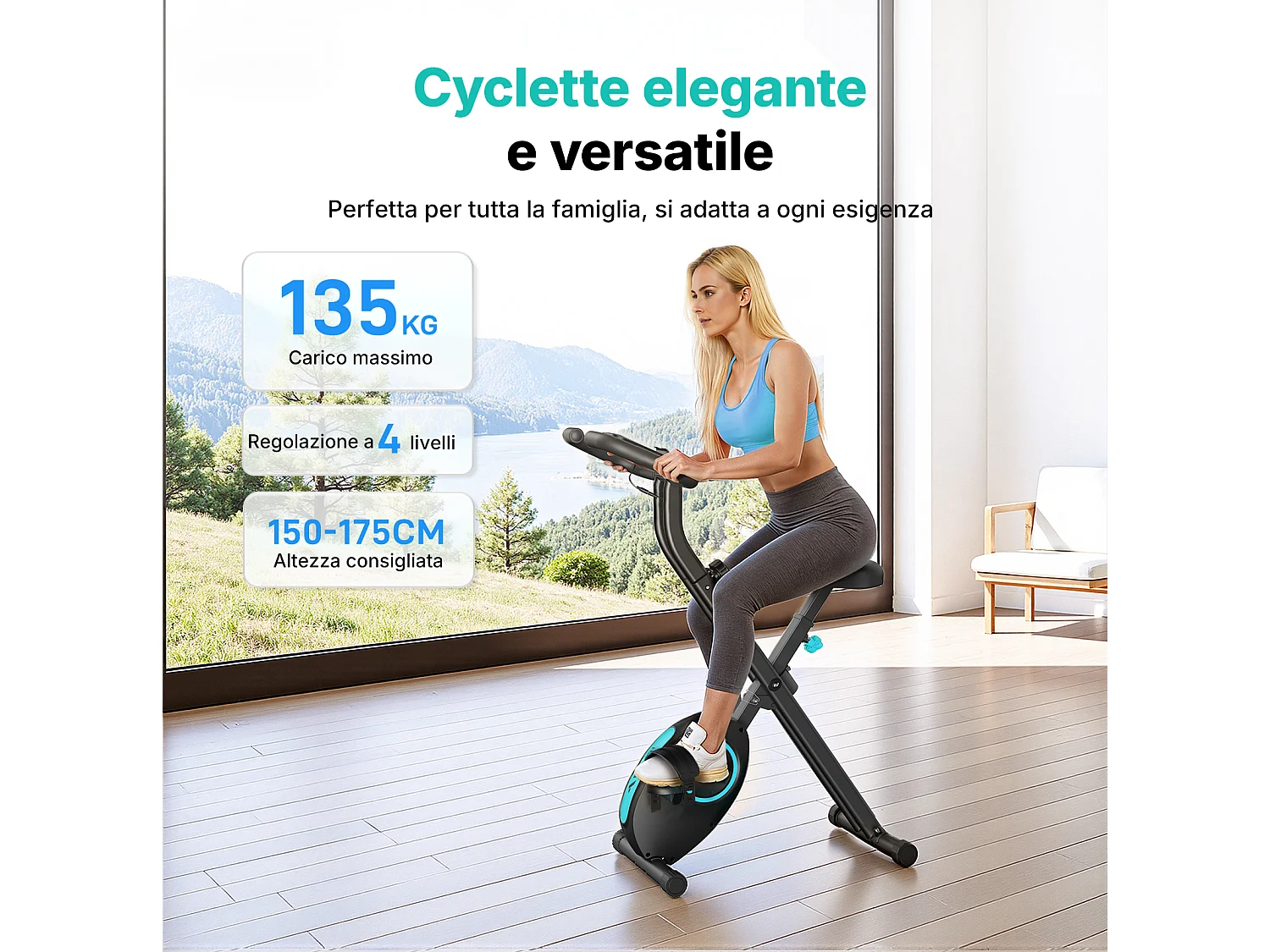 Cyclette magnetica pieghevole MERACH, 16 livelli, schermo LCD, supporto tablet, design compatto, altezza regolabile