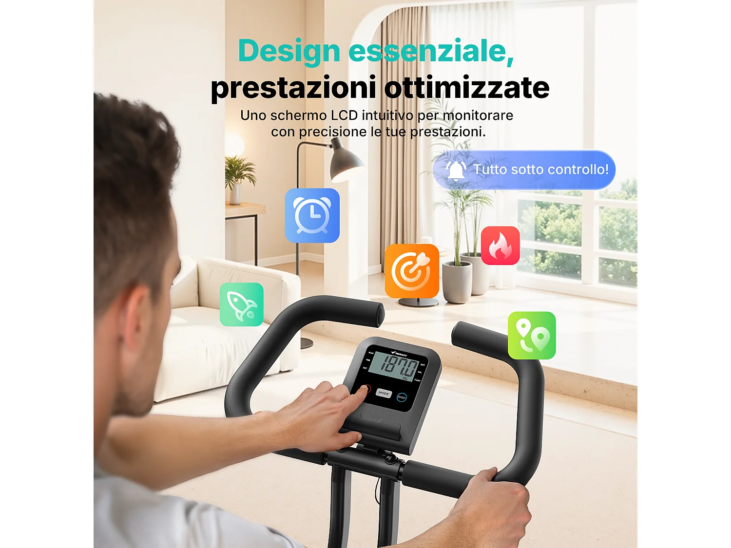 Cyclette magnetica pieghevole MERACH, 16 livelli, schermo LCD, supporto tablet, design compatto, altezza regolabile