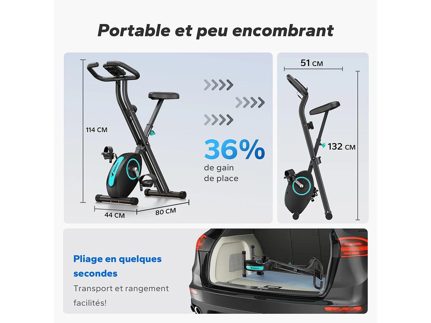 Cyclette magnetica pieghevole MERACH, 16 livelli, schermo LCD, supporto tablet, design compatto, altezza regolabile