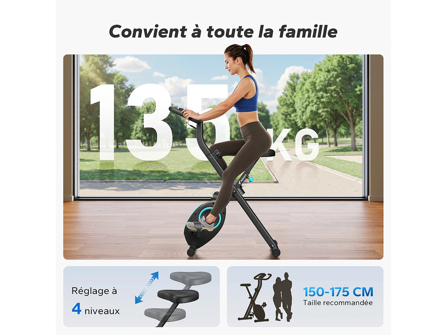 Cyclette magnetica pieghevole MERACH, 16 livelli, schermo LCD, supporto tablet, design compatto, altezza regolabile