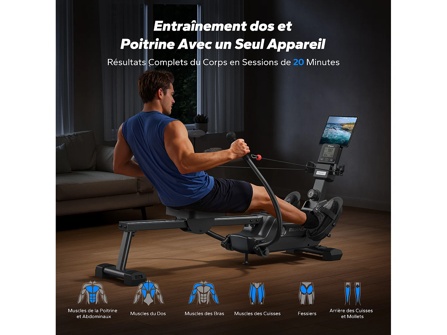 Vogatore pieghevole a doppia barra magnetica MERACH, 16 livelli di resistenza, Bluetooth, Kinomap, silenzioso e salva spazio