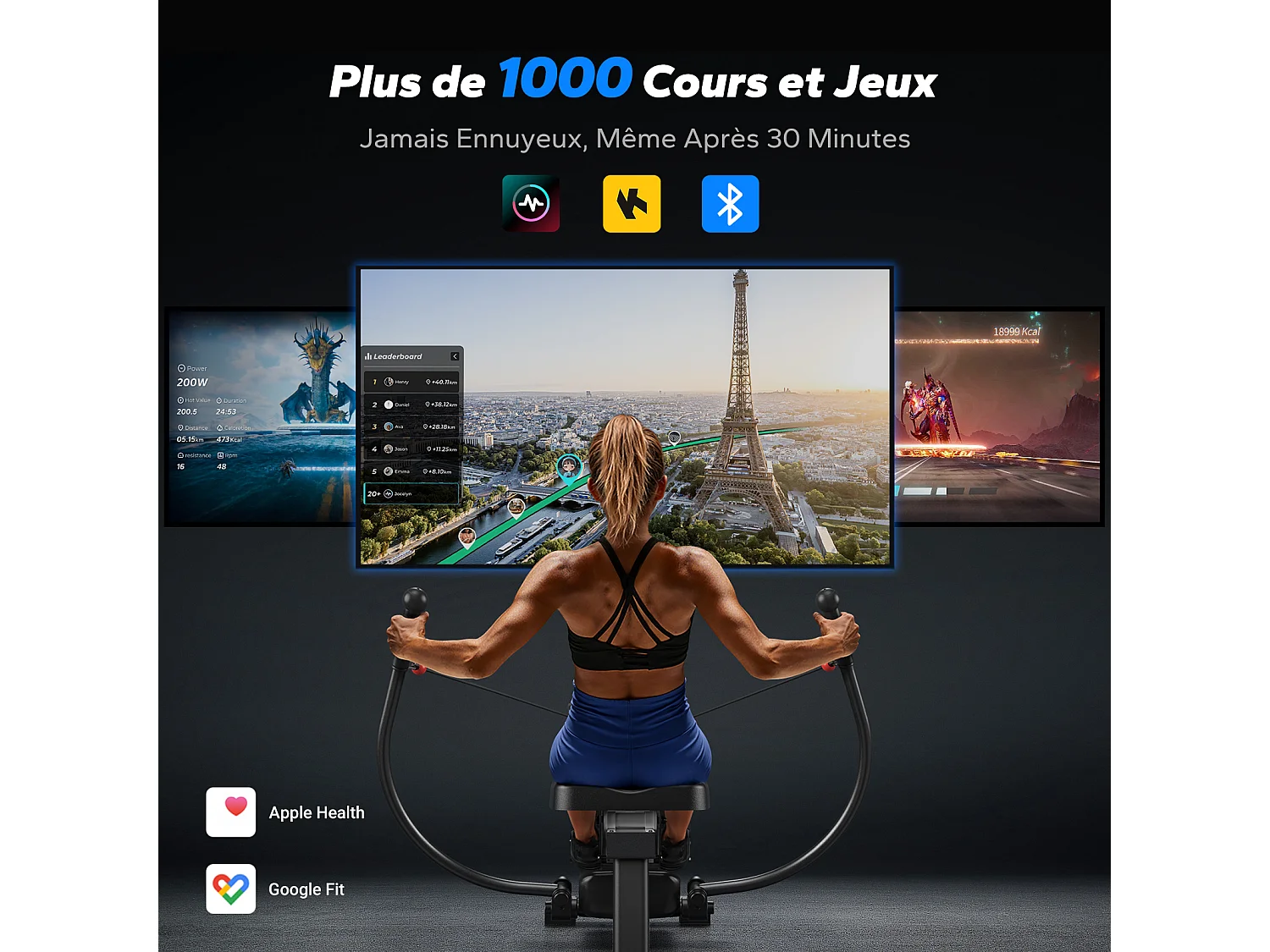 Vogatore pieghevole a doppia barra magnetica MERACH, 16 livelli di resistenza, Bluetooth, Kinomap, silenzioso e salva spazio