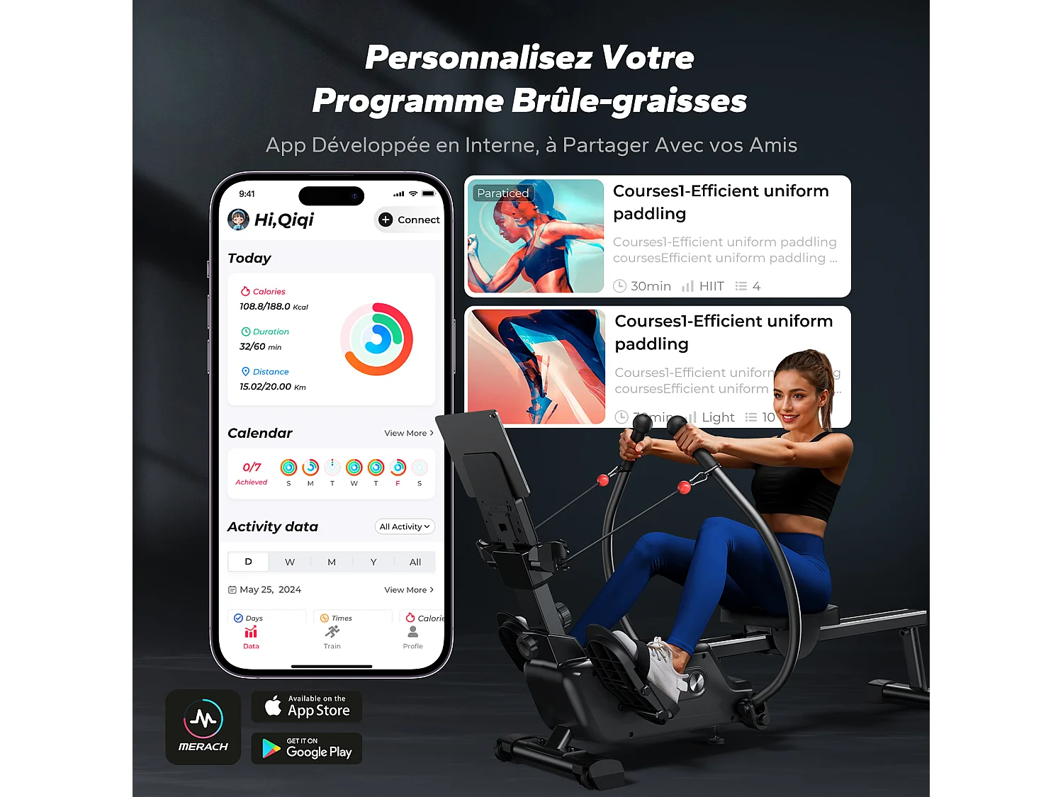 Vogatore pieghevole a doppia barra magnetica MERACH, 16 livelli di resistenza, Bluetooth, Kinomap, silenzioso e salva spazio