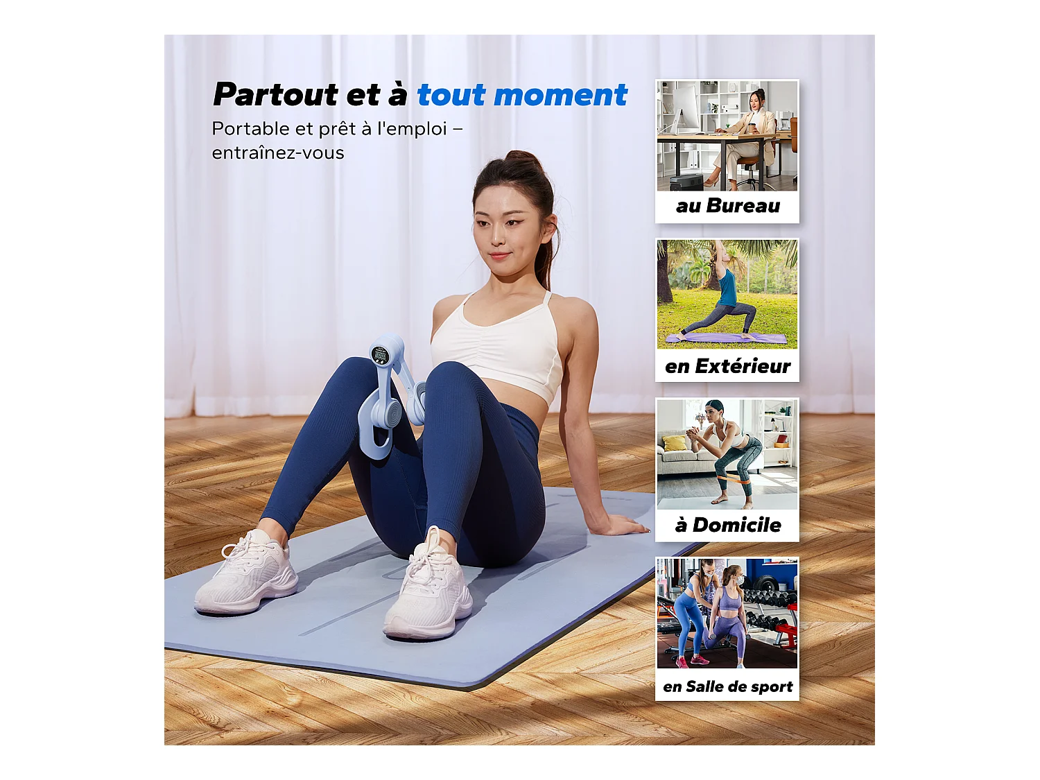 LEG TRAINER MERACH, Appareil cuisses adducteurs pectoraux 360° avec compteur, renforcement pelvien, post-accouchement, portable Bleu