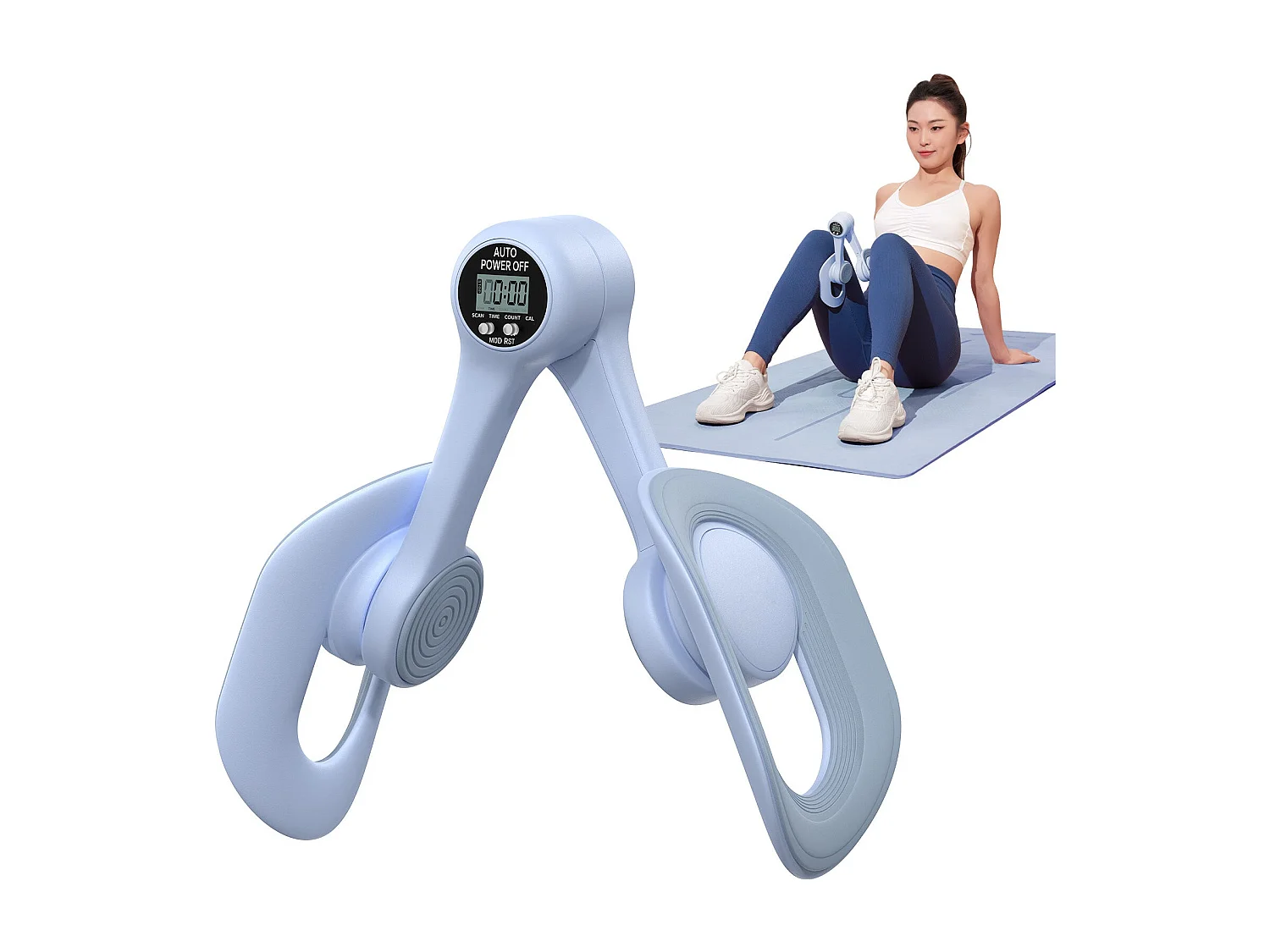 Leg Trainer MERACH, attrezzo cosce adduttori pettorali 360° con contatore, rinforzo pelvico, post-parto, portatile blu