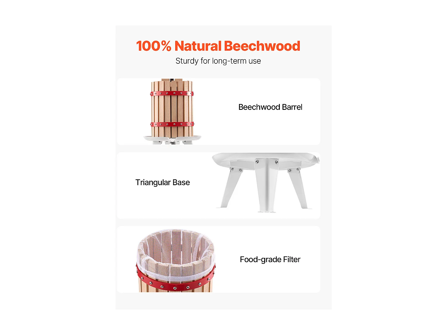 Handmatige Fruitpers SucceBuy, voor de Productie van Wijn, 6 L Houten Mand, met Twee Filterzakken van Voedingskwaliteit