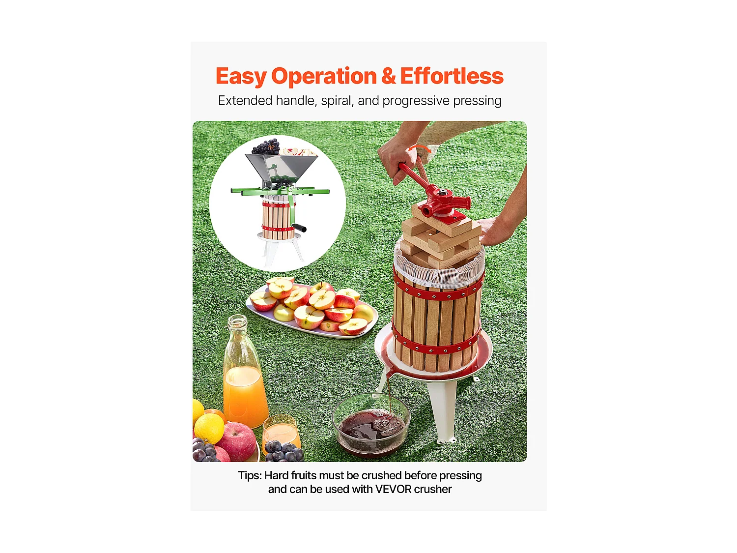 Handmatige Fruitpers SucceBuy, voor de Productie van Wijn, 6 L Houten Mand, met Twee Filterzakken van Voedingskwaliteit