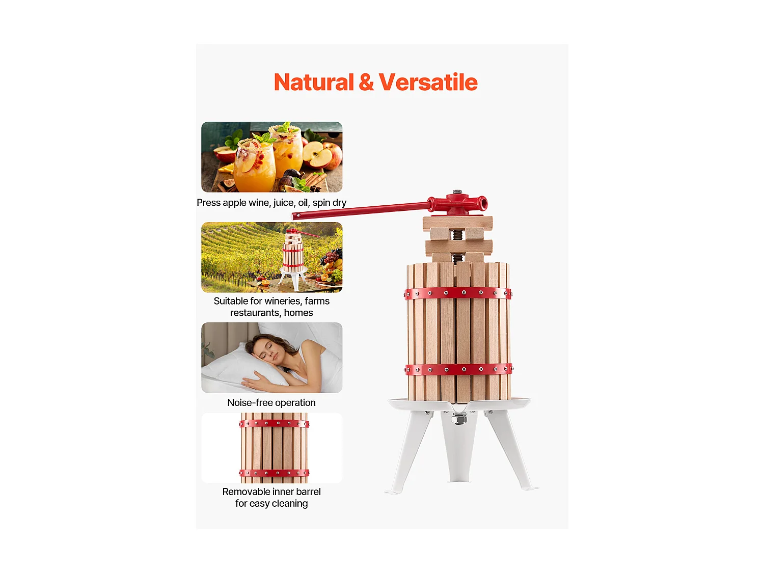 Handmatige Fruitpers SucceBuy, voor de Productie van Wijn, 6 L Houten Mand, met Twee Filterzakken van Voedingskwaliteit