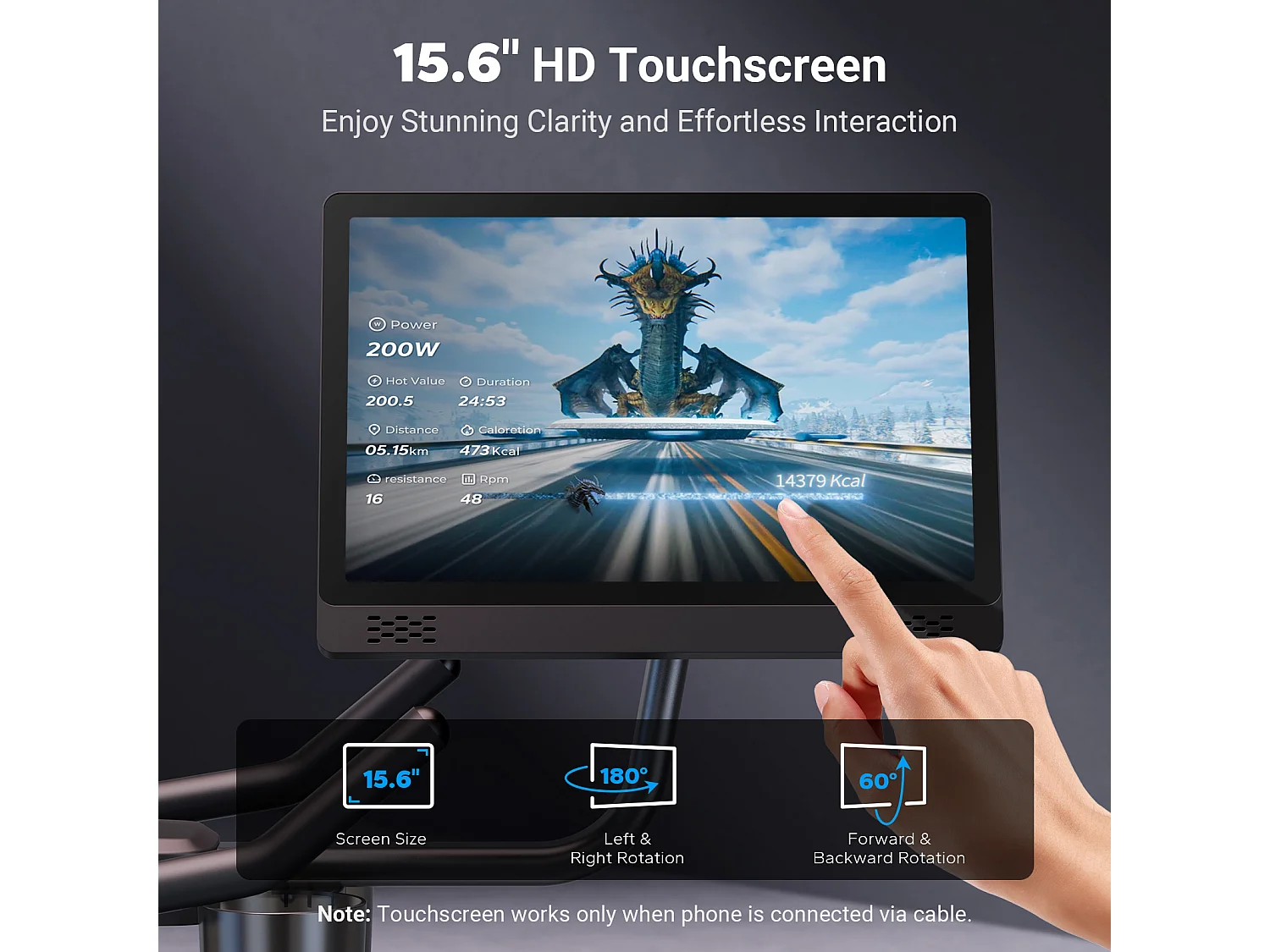 Vélo d'appartement MERACH, écran couleur 15,6'' orientable, résistance magnétique, Bluetooth, siège réglable, charge 136 kg