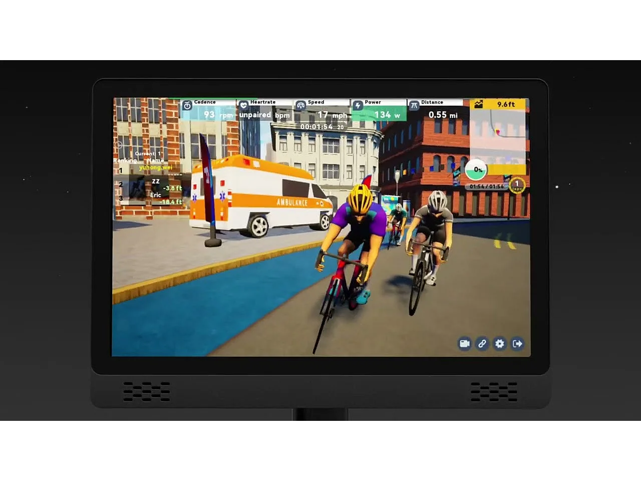 Vélo d'appartement MERACH, écran couleur 15,6'' orientable, résistance magnétique, Bluetooth, siège réglable, charge 136 kg