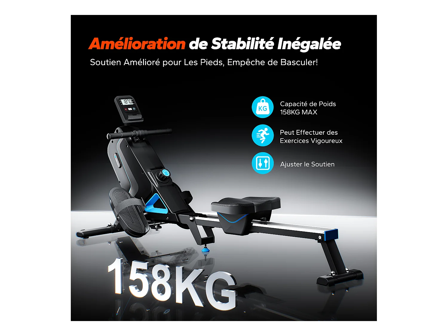 MERACH klappbares Rudergerät – leise Magnetbremse, 16 Stufen, LCD-Display & Tablet-Halter, Kinomap-App, gepolsterter Sitz, Ganzkörper-Workout