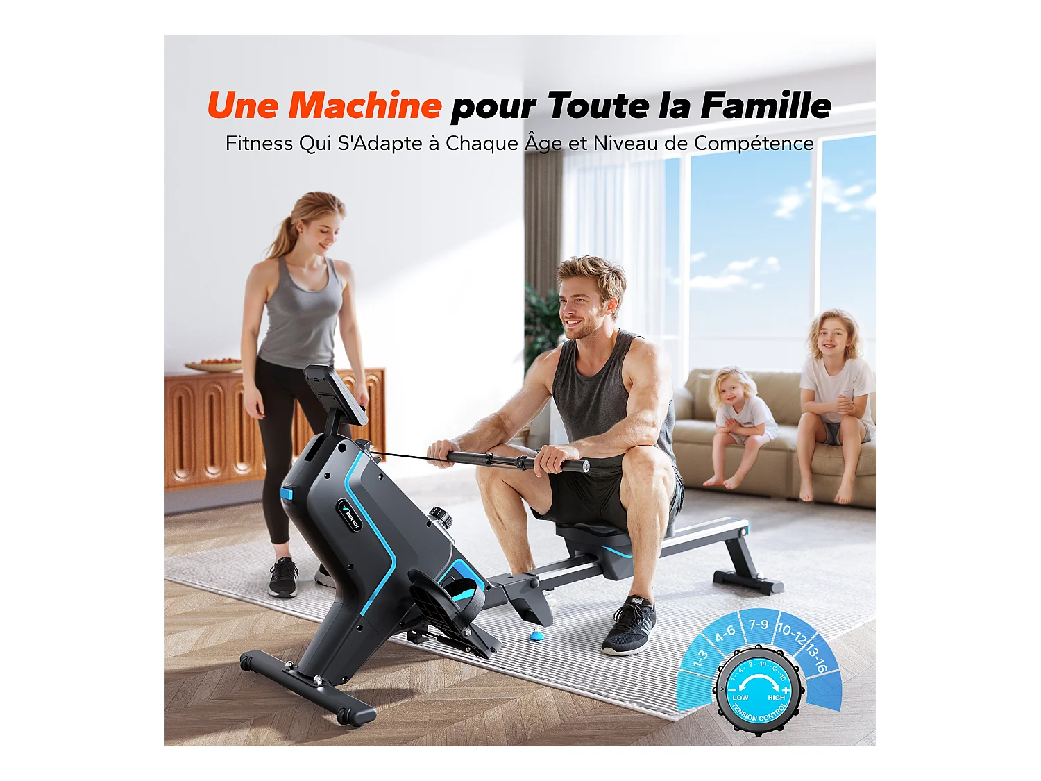 MERACH klappbares Rudergerät – leise Magnetbremse, 16 Stufen, LCD-Display & Tablet-Halter, Kinomap-App, gepolsterter Sitz, Ganzkörper-Workout