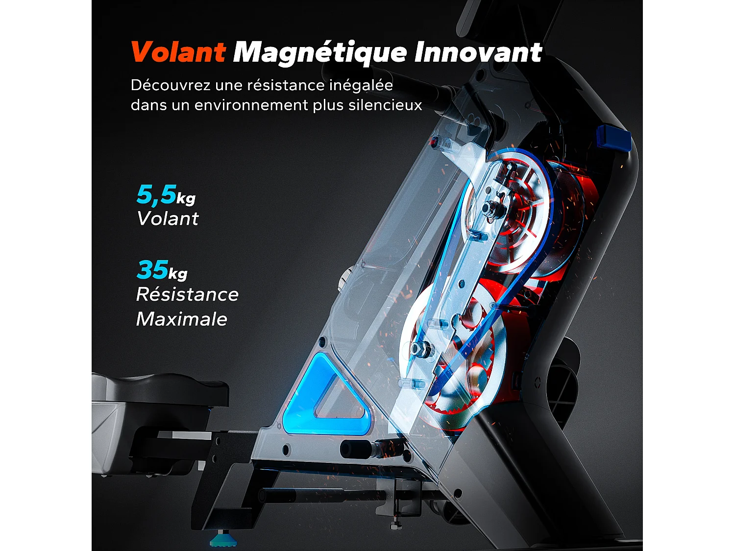 Rameur magnétique MERACH, 16 niveaux de résistance manuelle, Écran LCD, Support iPad, Charge max 150 kg, Compatible avec Kinomap