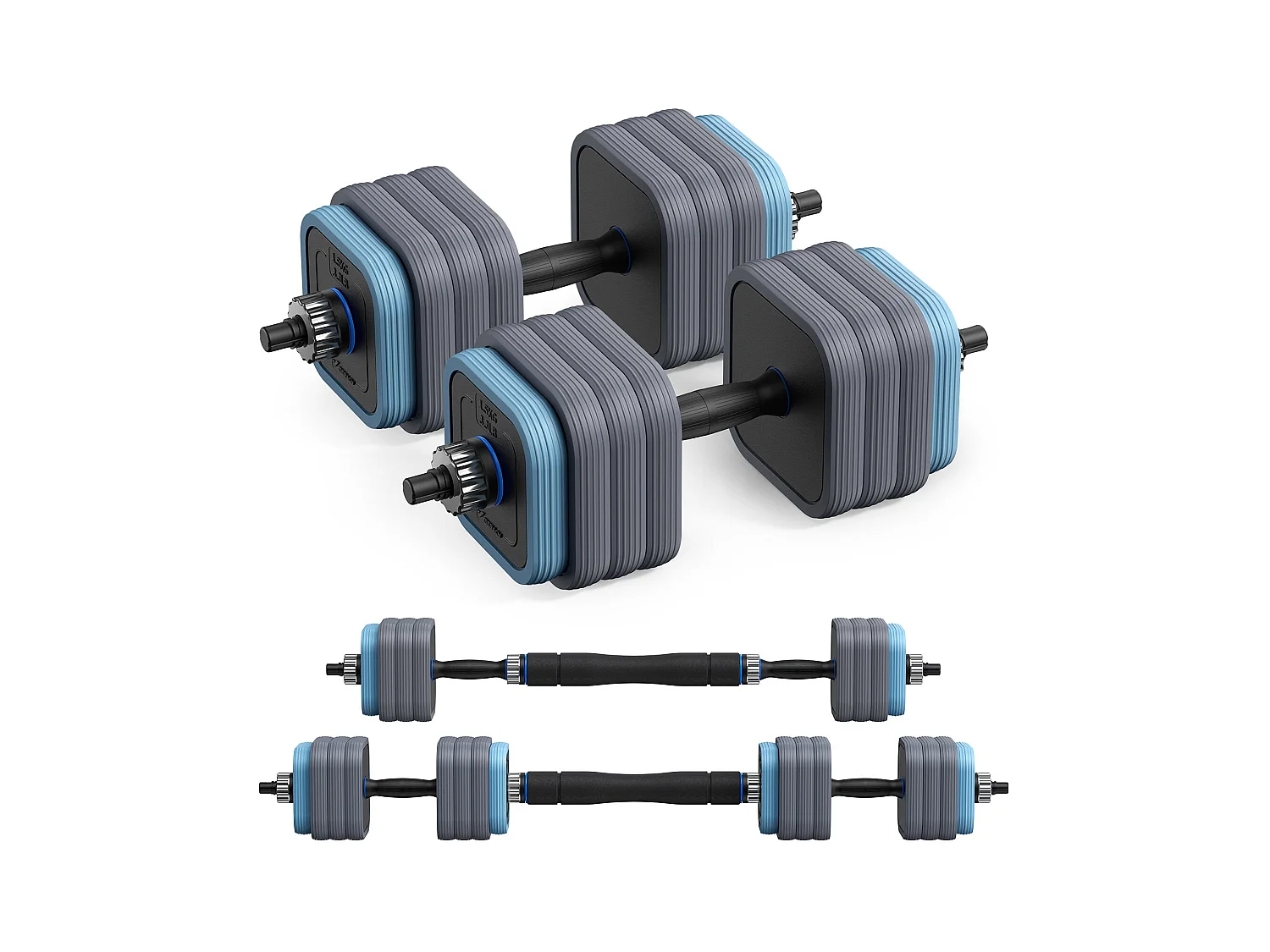 Set Haltères 30 kg MERACH, Multi-usage avec barre, poignées ergonomiques, plaques stables, revêtement silencieux en caoutchouc