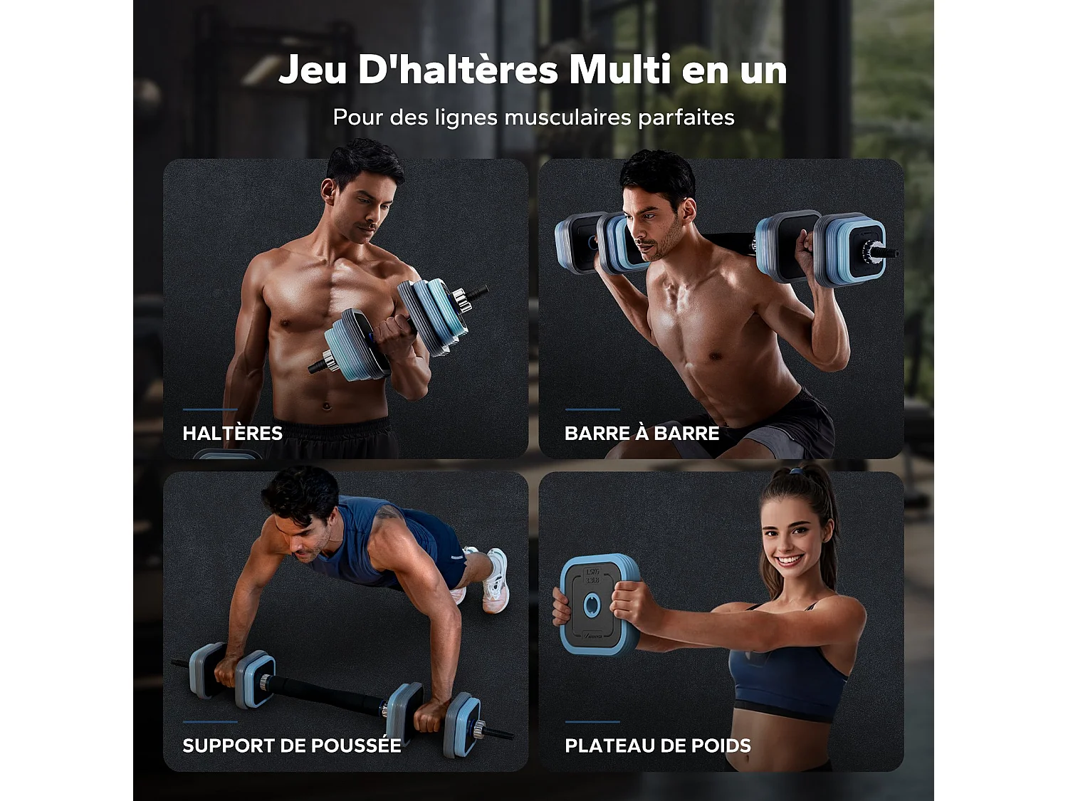 Set Haltères 30 kg MERACH, Multi-usage avec barre, poignées ergonomiques, plaques stables, revêtement silencieux en caoutchouc