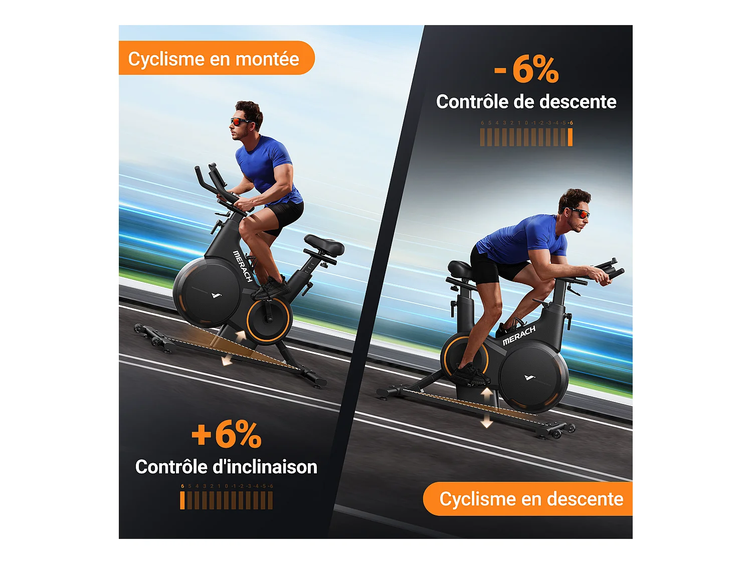 Vélo d'appartement MERACH, résistance magnétique 16 niveaux, lnclinaison de 6% vers le haut et le bas, écran LED, Bluetooth, APP compatible, 160kg
