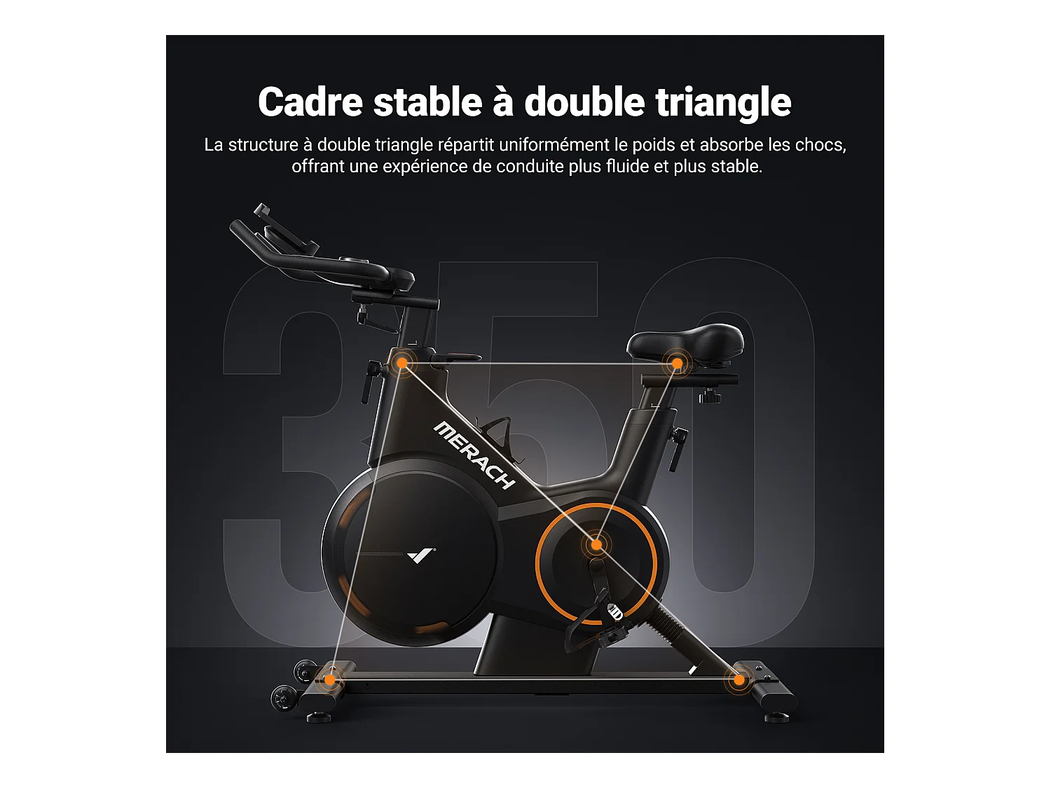 Vélo d'appartement MERACH, résistance magnétique 16 niveaux, lnclinaison de 6% vers le haut et le bas, écran LED, Bluetooth, APP compatible, 160kg