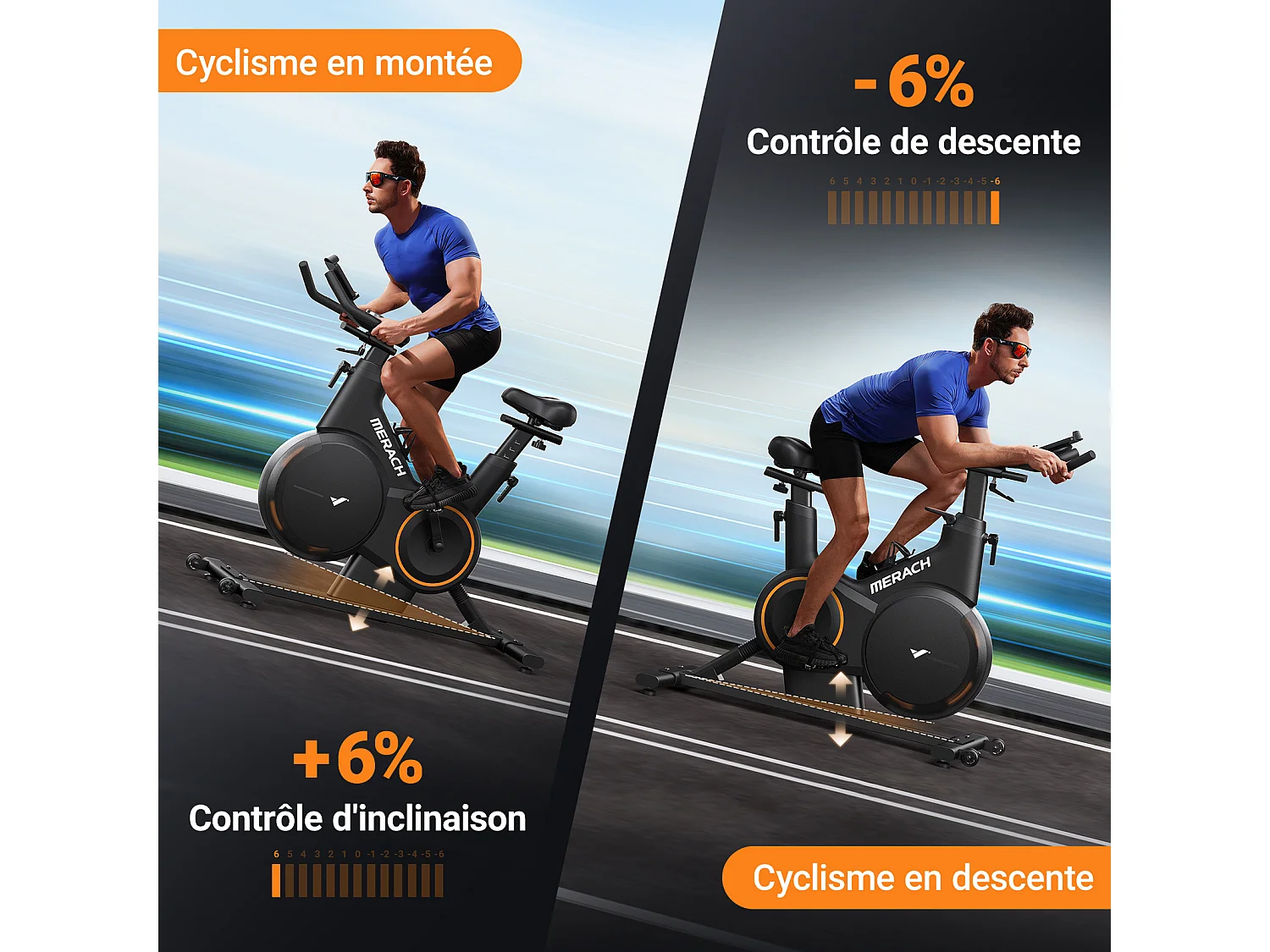 Cyclette MERACH, resistenza magnetica 16 livelli, inclinazione 6% su/giù, schermo LED, Bluetooth, app compatibile, 160 kg
