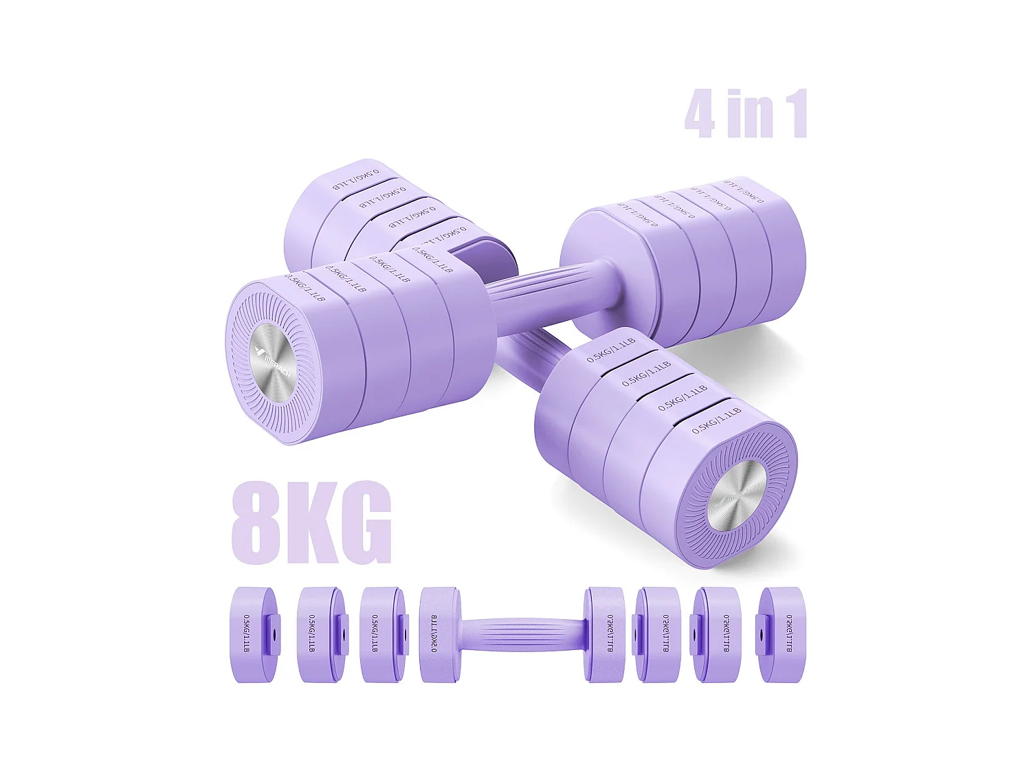 Haltère Musculation Réglable 4-en-1 - MERACH, Lot de 2 Poids de 1 à 4KG, à Domicile ou en Salle De Sport, pour Hommes et Femmes, Violet