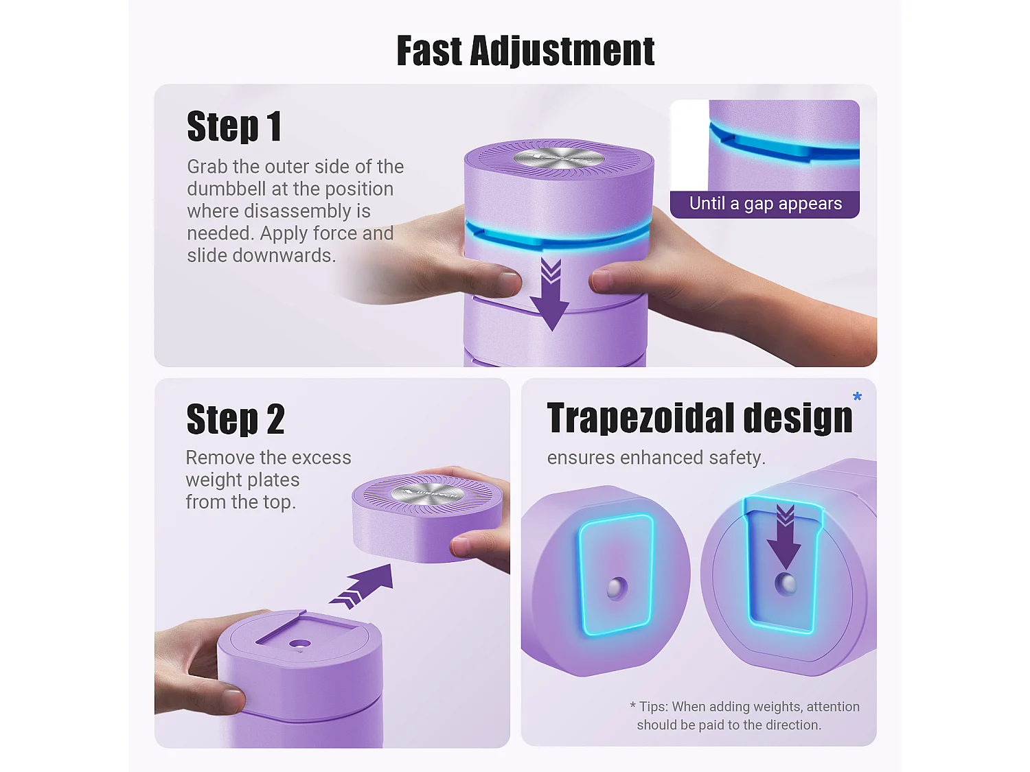 Haltère Musculation Réglable 4-en-1 - MERACH, Lot de 2 Poids de 1 à 4KG, à Domicile ou en Salle De Sport, pour Hommes et Femmes, Violet
