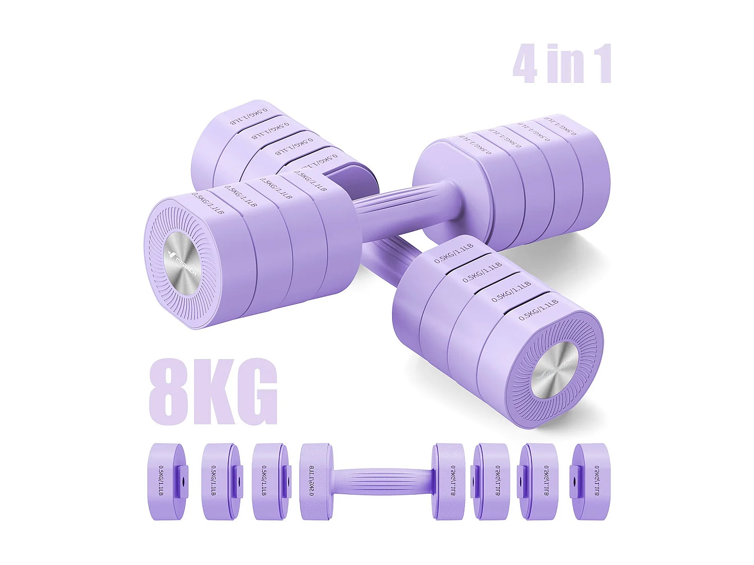 Haltère Musculation Réglable 4-en-1 - MERACH, Lot de 2 Poids de 1 à 4KG, à Domicile ou en Salle De Sport, pour Hommes et Femmes, Violet