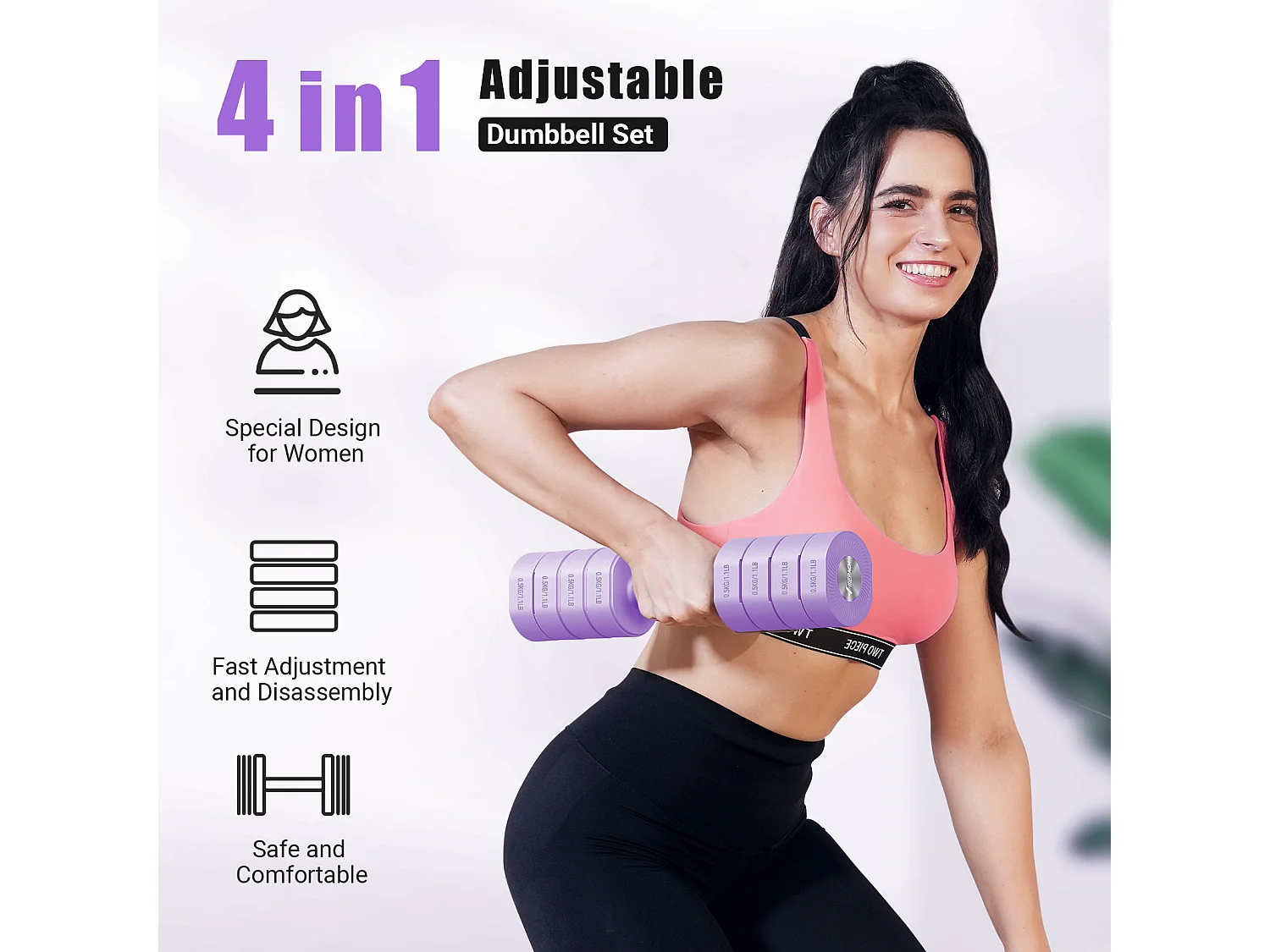 Haltère Musculation Réglable 4-en-1 - MERACH, Lot de 2 Poids de 1 à 4KG, à Domicile ou en Salle De Sport, pour Hommes et Femmes, Violet