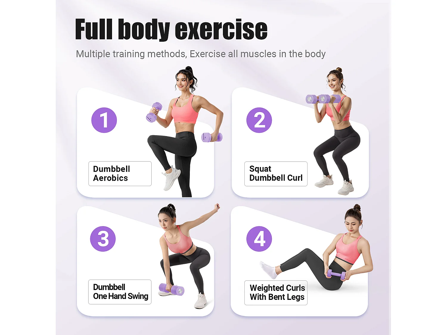 Haltère Musculation Réglable 4-en-1 - MERACH, Lot de 2 Poids de 1 à 4KG, à Domicile ou en Salle De Sport, pour Hommes et Femmes, Violet