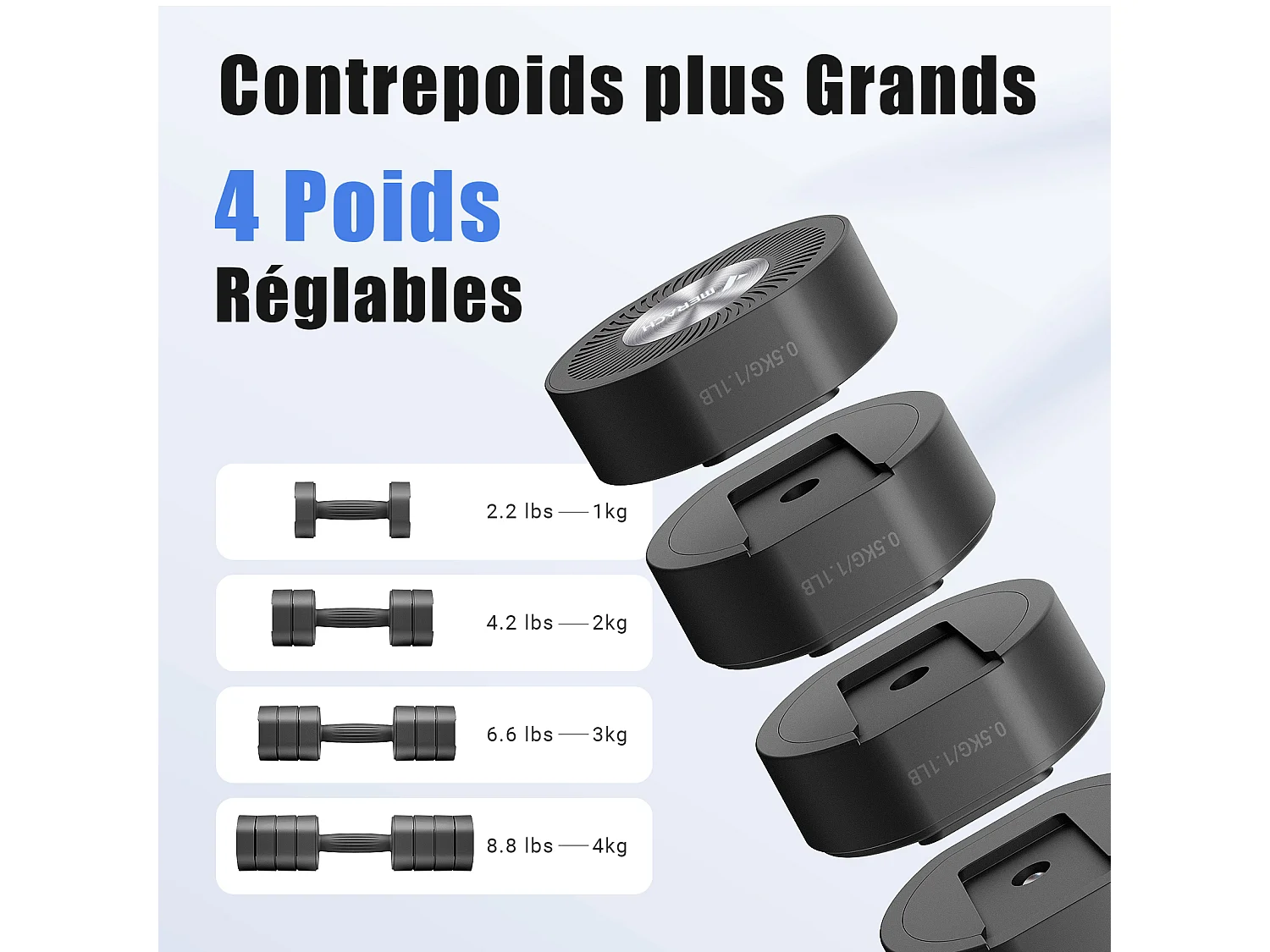 MERACH Dumbbells - 4 in 1 - Verstelbaar - Verstelbare Gewichten - 8KG Set - Robuust & Antislip - Compact Voor Thuis