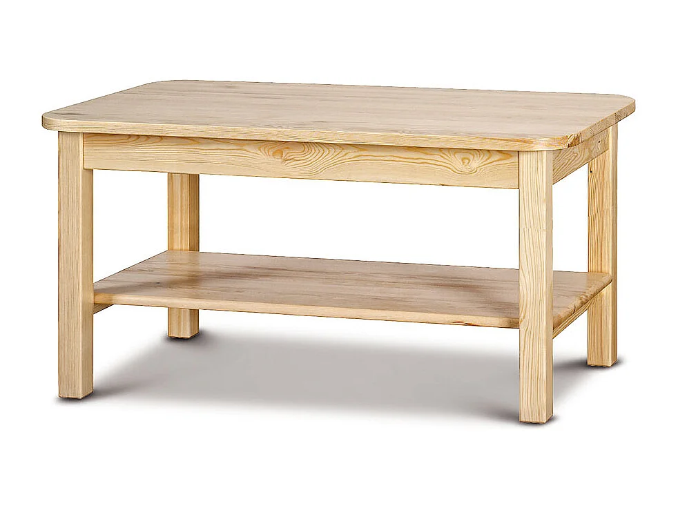 Ława 110x60 pokojowa z półką z drewna litego, kolor sosnowy