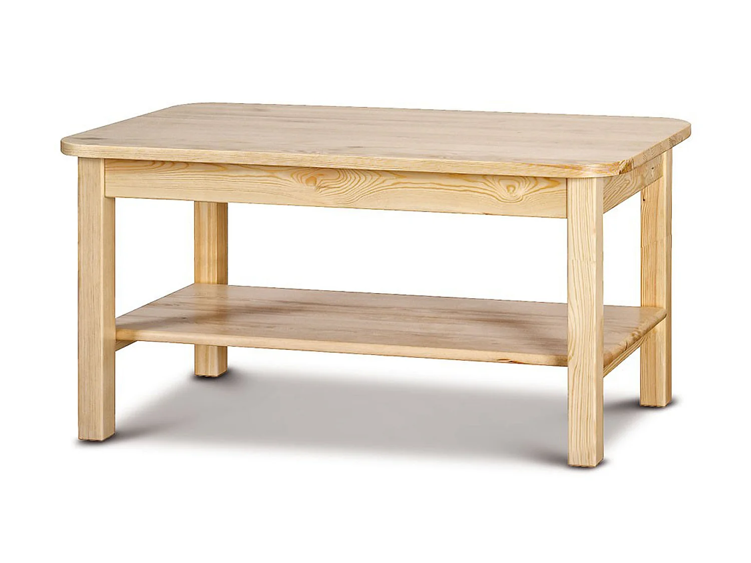 Ława 110x60 pokojowa z półką z drewna litego, kolor sosnowy