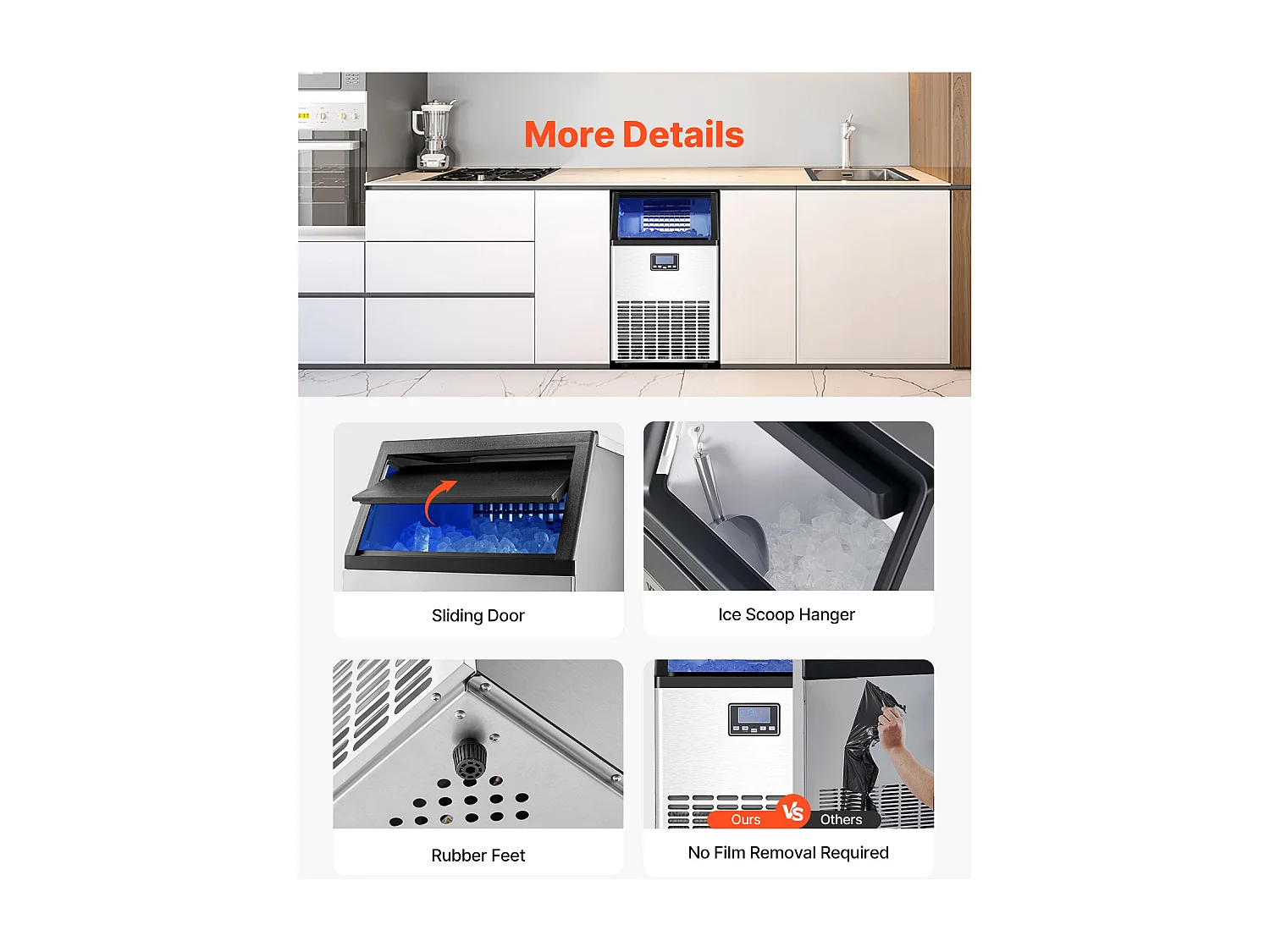 Machine à Glaçons SucceBuy, Capacité 45,4 kg/24 h 45 Glaçons, pour Bar Restaurant