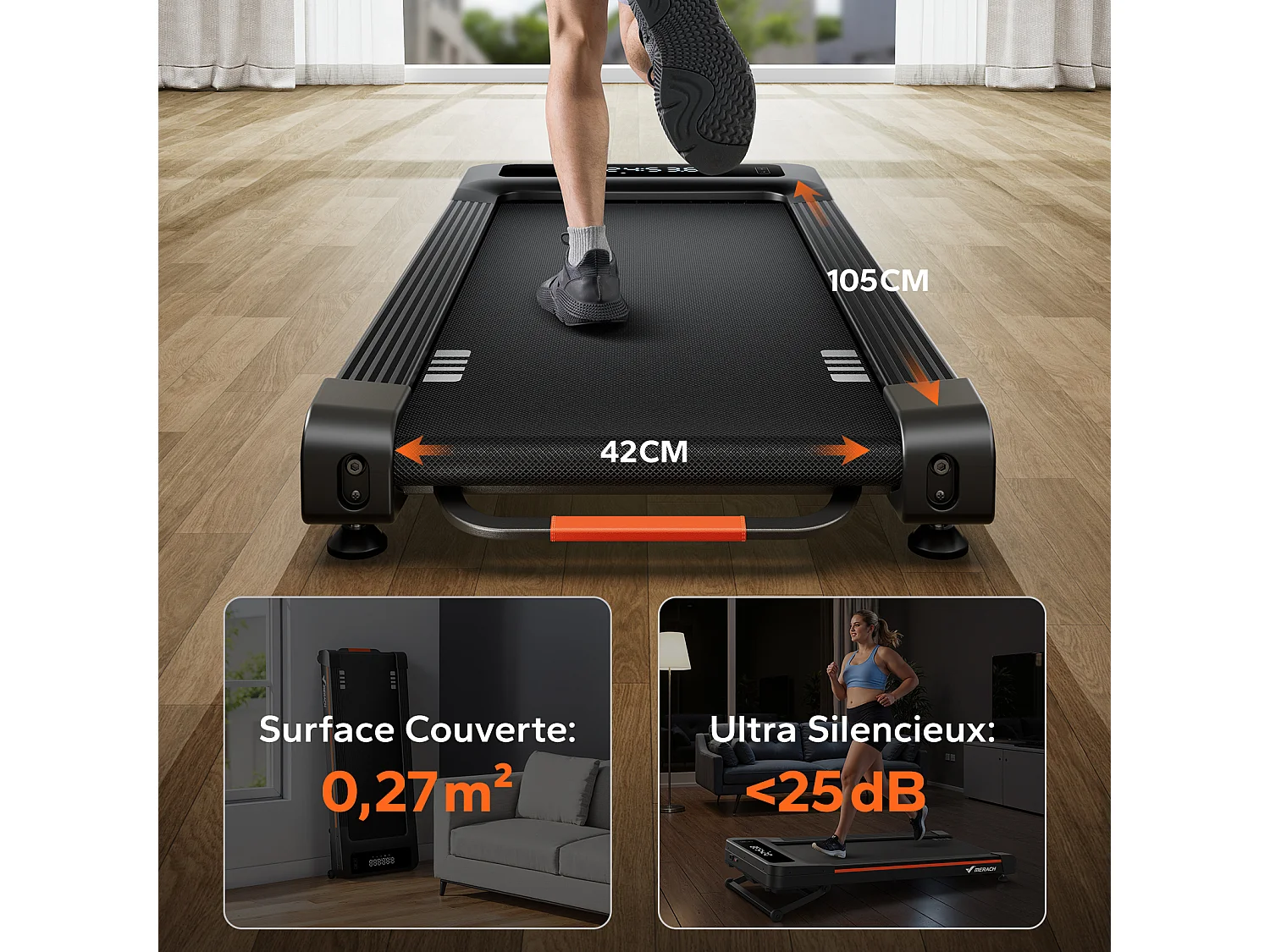 Tapis de Marche Électrique MERACH, 12% Élévation, 1.25CV, Écran LCD, APP Connecté, Télécommande, 180KG Max