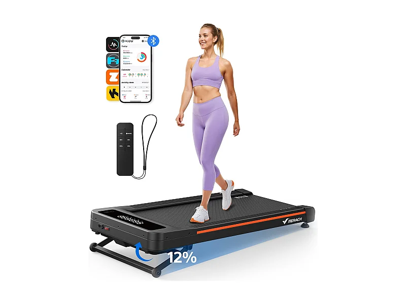 Tapis roulant elettrico MERACH, 12% inclinazione, 1,25 CV, schermo LCD, app connessa, telecomando, max 180 kg