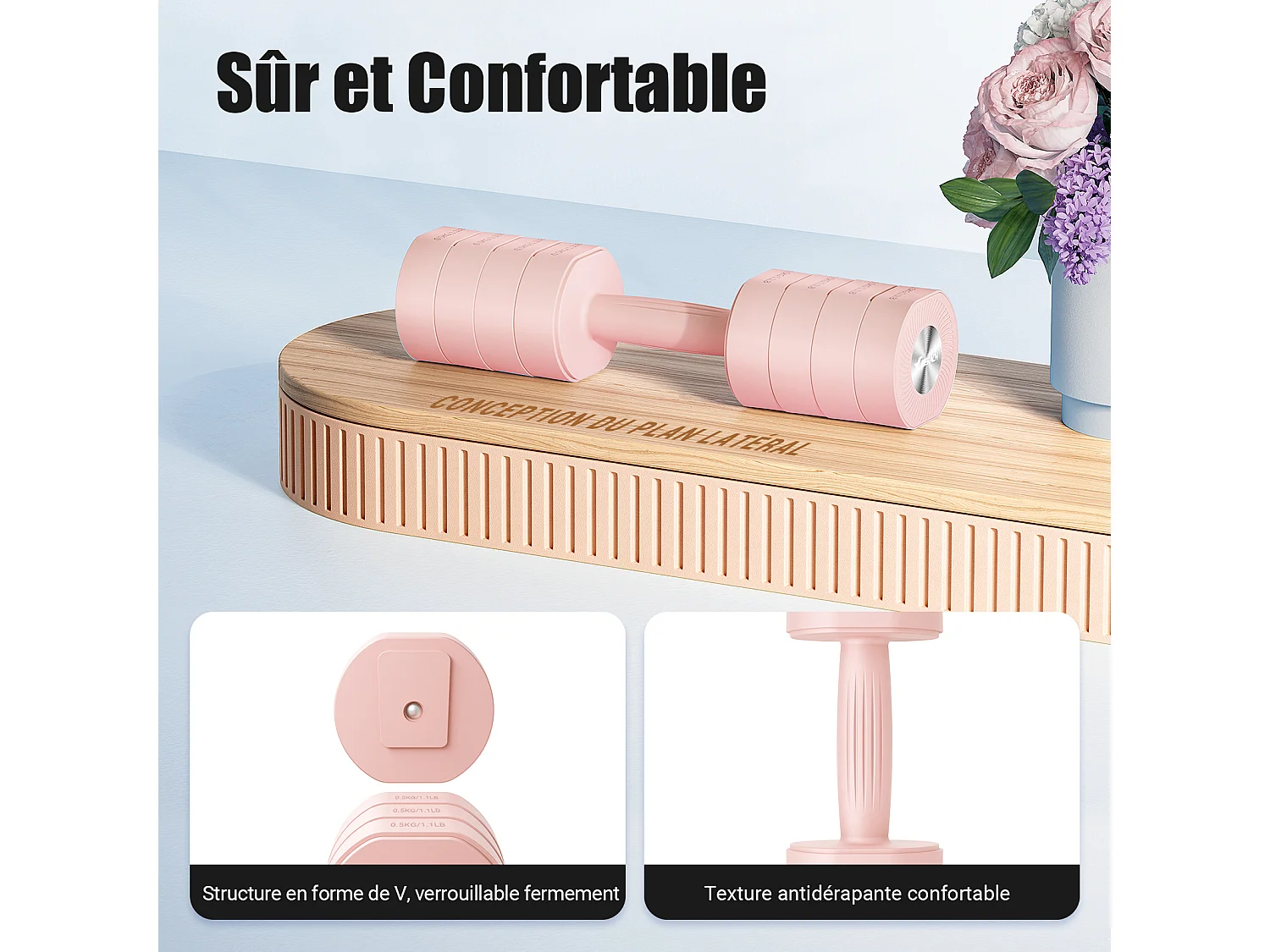 Haltère Musculation Réglable 4-en-1 - MERACH, Lot de 2 Poids de 1 à 4KG, à Domicile ou en Salle De Sport, pour Hommes et Femmes, Rose