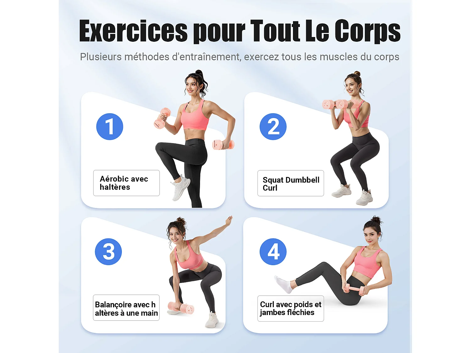 Haltère Musculation Réglable 4-en-1 - MERACH, Lot de 2 Poids de 1 à 4KG, à Domicile ou en Salle De Sport, pour Hommes et Femmes, Rose