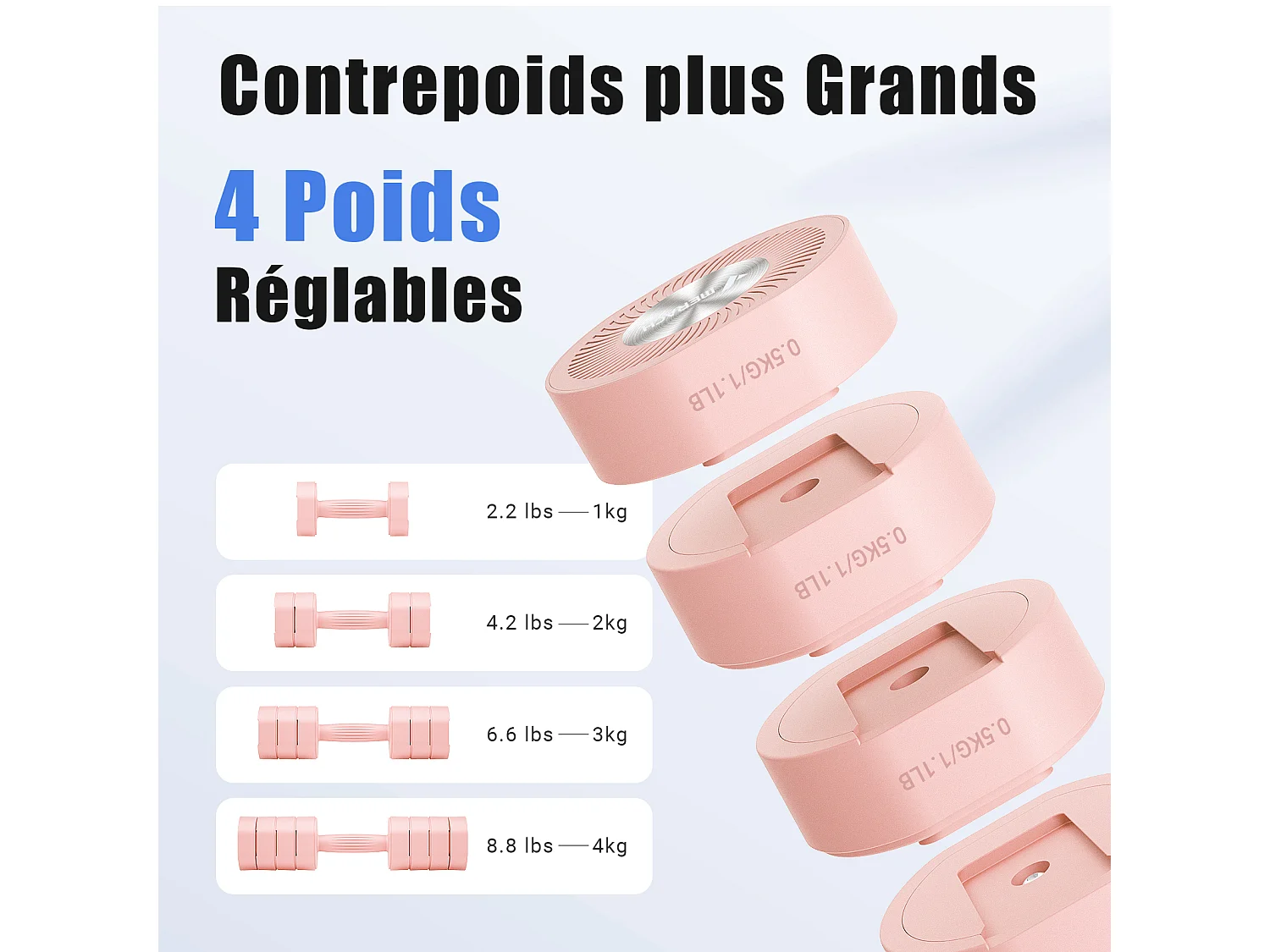 Manubri regolabili 4-in-1 - MERACH, set da 2 pesi 1-4 kg, a casa o palestra, per uomini e donne, rosa