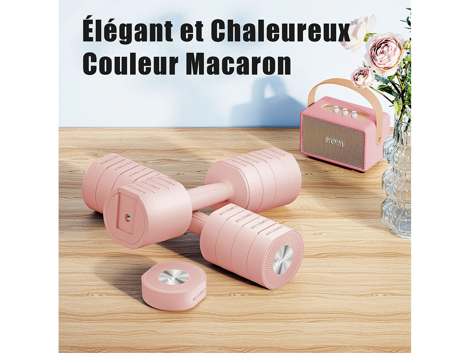 Manubri regolabili 4-in-1 - MERACH, set da 2 pesi 1-4 kg, a casa o palestra, per uomini e donne, rosa