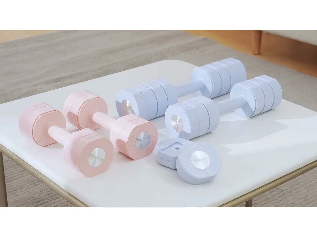 Juego de Mancuernas Multifuncional 4 en 1 MERACH, con Pesos Ajustables de 1 a 4 kg y Barra de Conexión, para Fitness en Casa o Gimnasio, Rosa