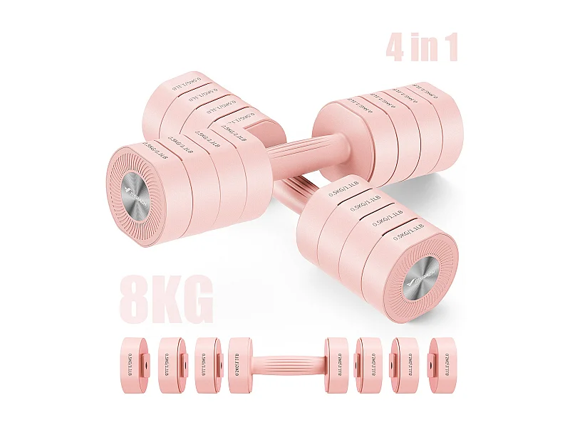 Haltère Musculation Réglable 4-en-1 - MERACH, Lot de 2 Poids de 1 à 4KG, à Domicile ou en Salle De Sport, pour Hommes et Femmes, Rose