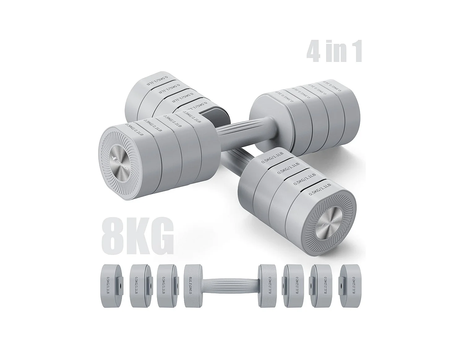 Haltère Musculation Réglable 4-en-1 - MERACH, Lot de 2 Poids de 1 à 4KG, à Domicile ou en Salle De Sport, pour Hommes et Femmes, Gris