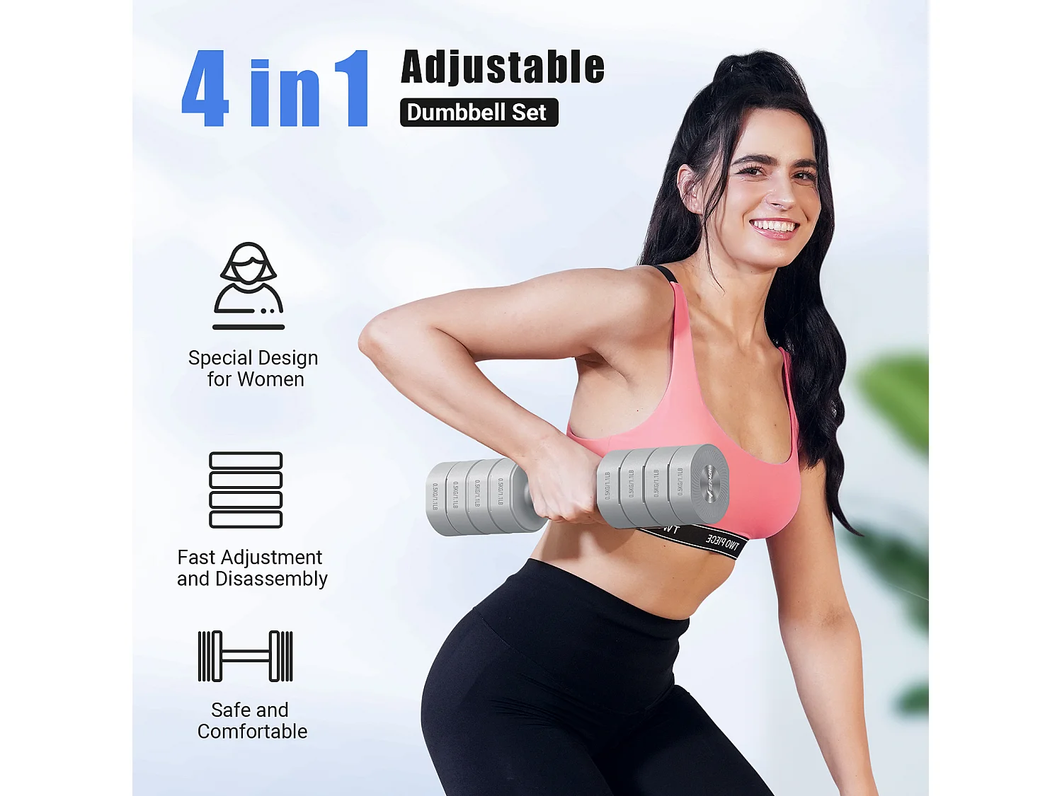 Haltère Musculation Réglable 4-en-1 - MERACH, Lot de 2 Poids de 1 à 4KG, à Domicile ou en Salle De Sport, pour Hommes et Femmes, Gris