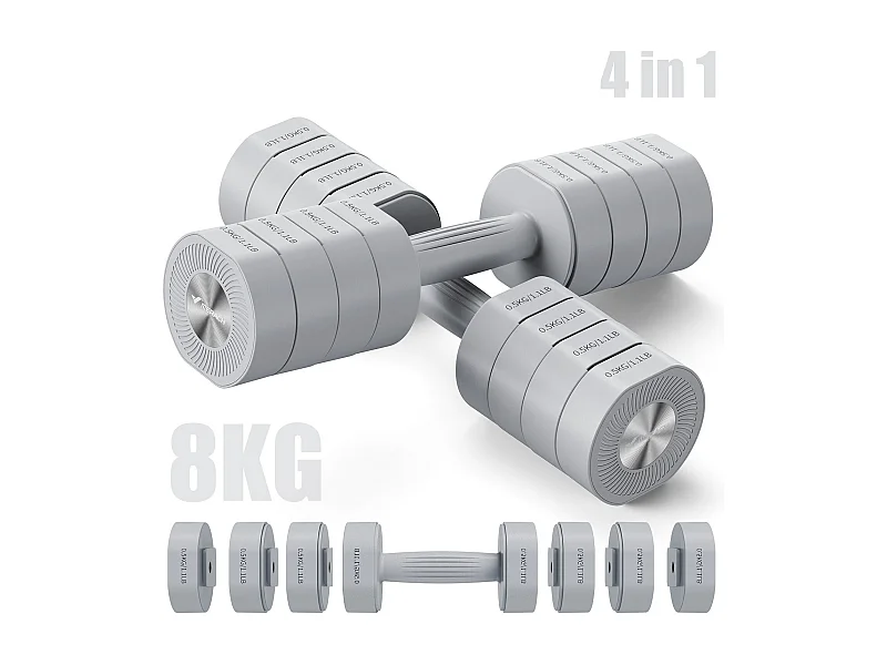 Manubri regolabili 4-in-1 - MERACH, set da 2 pesi 1-4 kg, a casa o palestra, per uomini e donne, grigio
