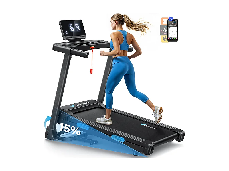 Elektrisches Laufband, Klappbares Laufband für Zuhause bis 12 km/h, Herzfrequenzmessung, für Zuhause und Büro, Belastbarkeit bis 136kg