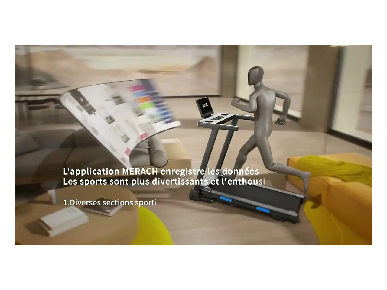 Tapis de Course Pliable MERACH, Inclinaison Électrique 15%, Vitesse 0.8-12km/h, Moteur 1.25CHP, Bluetooth APP Connecté