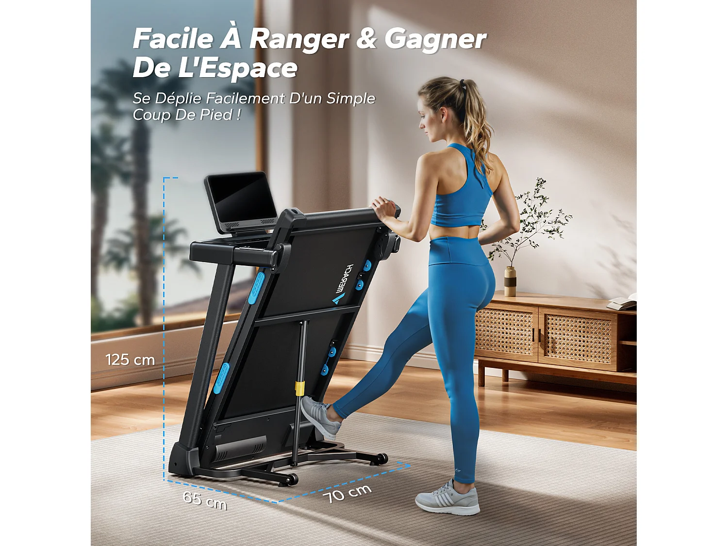 Tapis de Course Pliable MERACH, Inclinaison Électrique 15%, Vitesse 0.8-12km/h, Moteur 1.25CHP, Bluetooth APP Connecté