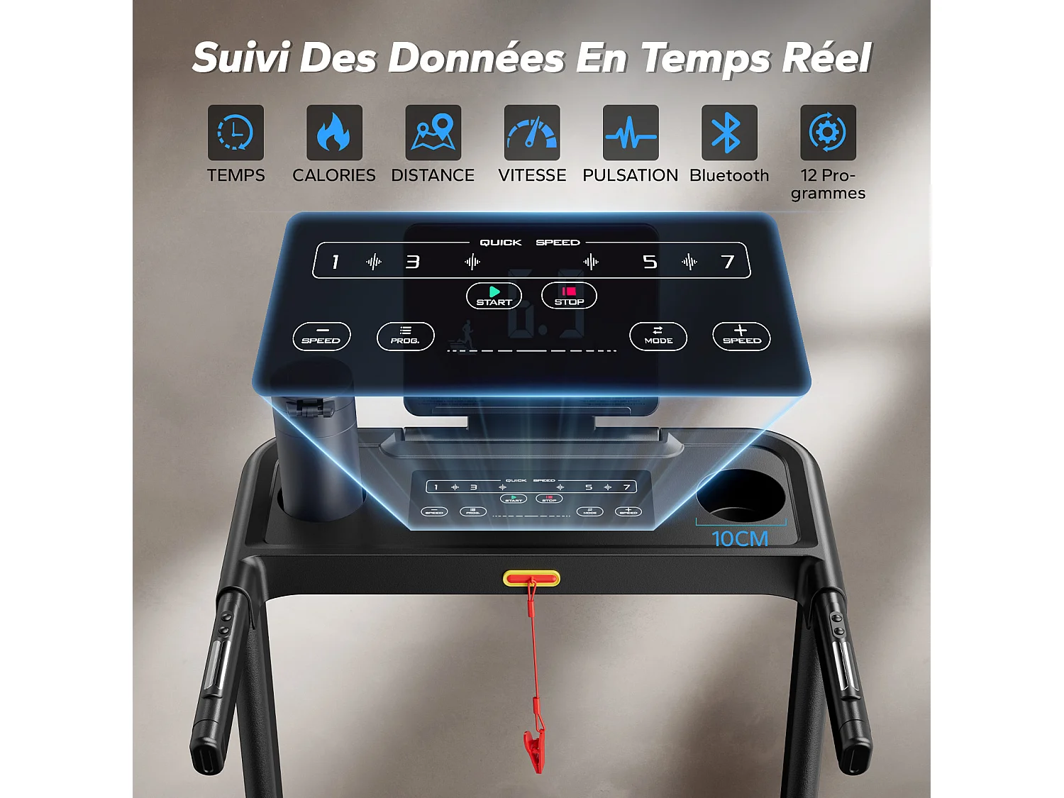 Tapis roulant pieghevole MERACH, inclinazione elettrica 15%, velocità 0,8-12 km/h, motore 1,25 CHP, Bluetooth APP connesso