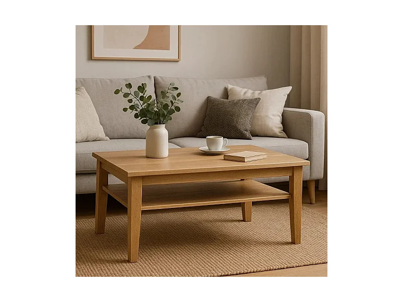 Ława 100x65 drewniana z półką Mokka, kolor dębowy